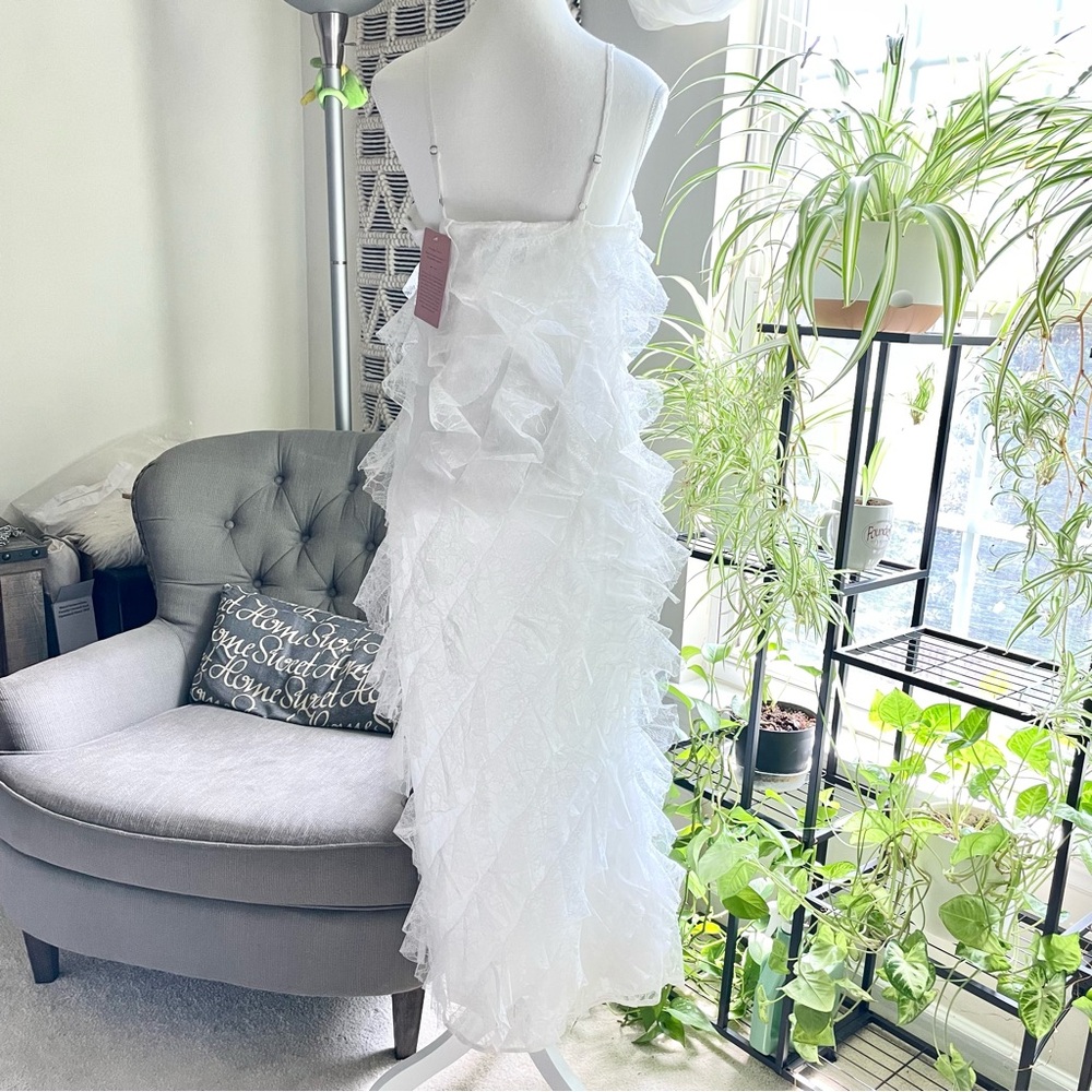 BHLDN Jia Bias-Cut Lace Ruffled V-Neck Gown White Bridal Slip Dress NWT 6 - Picture 13 of 16
